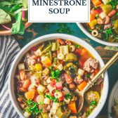Bowl of southern minestrone soup with text title overlay