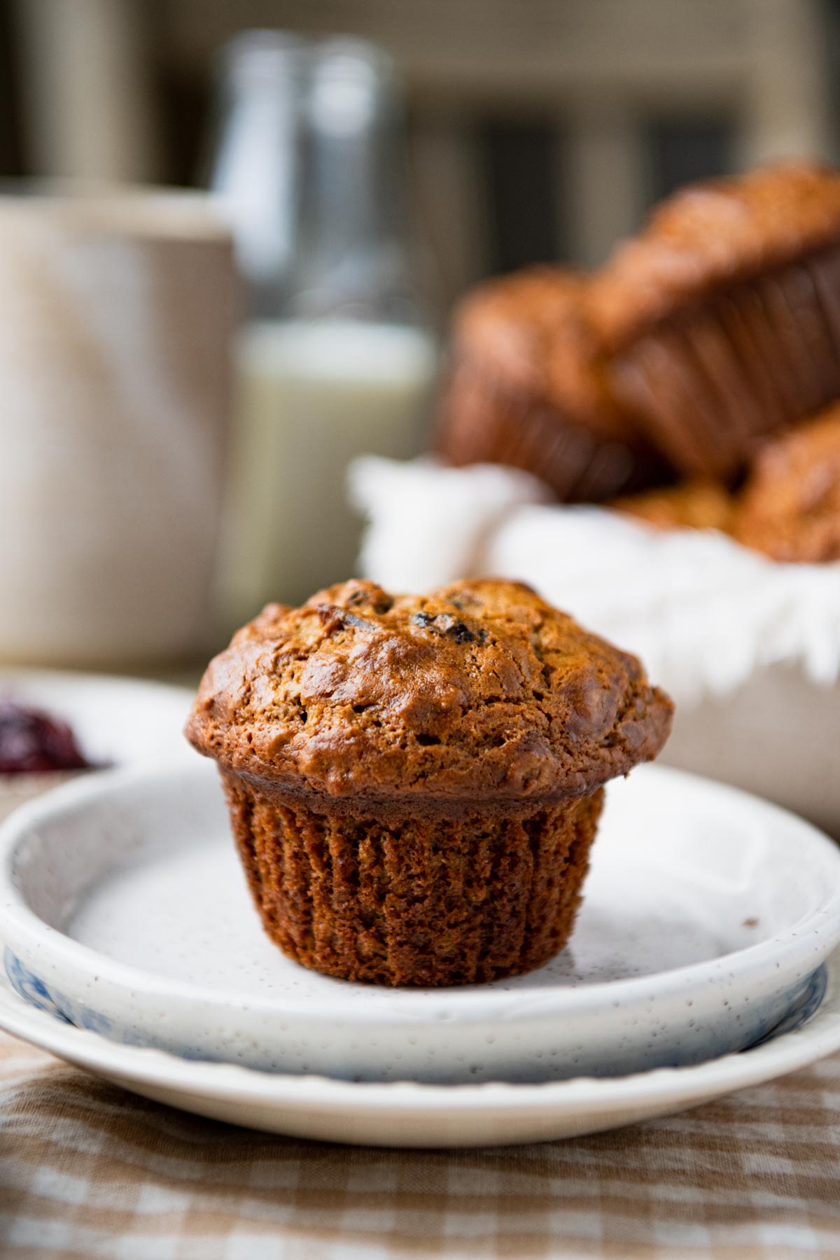The best bran muffin recipe served on a little white plate