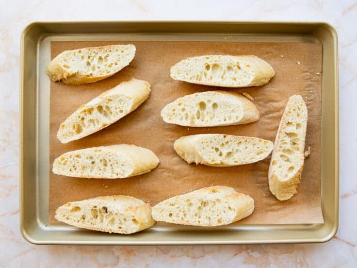 Toasted baguette slices.