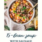 Bowl of 15 bean soup with text title at the bottom