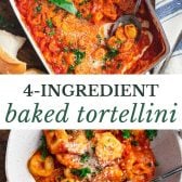 Long collage image of baked tortellini