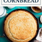Cast iron cornbread with text title box at top