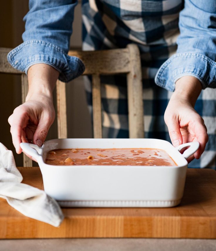 Process shot showing how to make creamy tomato basil pasta