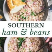 Long collage image of old fashioned southern ham and beans.