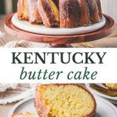 Long collage image of Kentucky butter cake