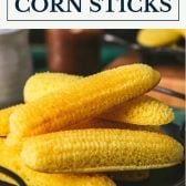 Close up shot of old fashioned corn sticks with text title box at top