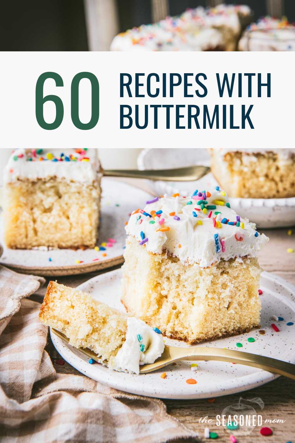 Image of buttermilk cake with text overlay