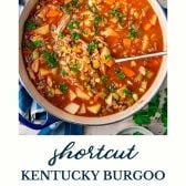 Kentucky burgoo recipe in a Dutch oven with text title at the bottom