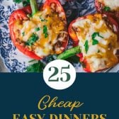Cheap easy dinners collage with text title box on the bottom