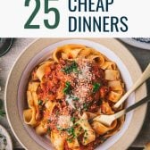 Collage of cheap easy dinners with text title overlay
