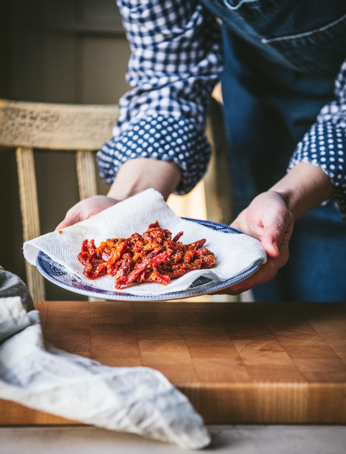 Plate of chopped sundried tomatoes