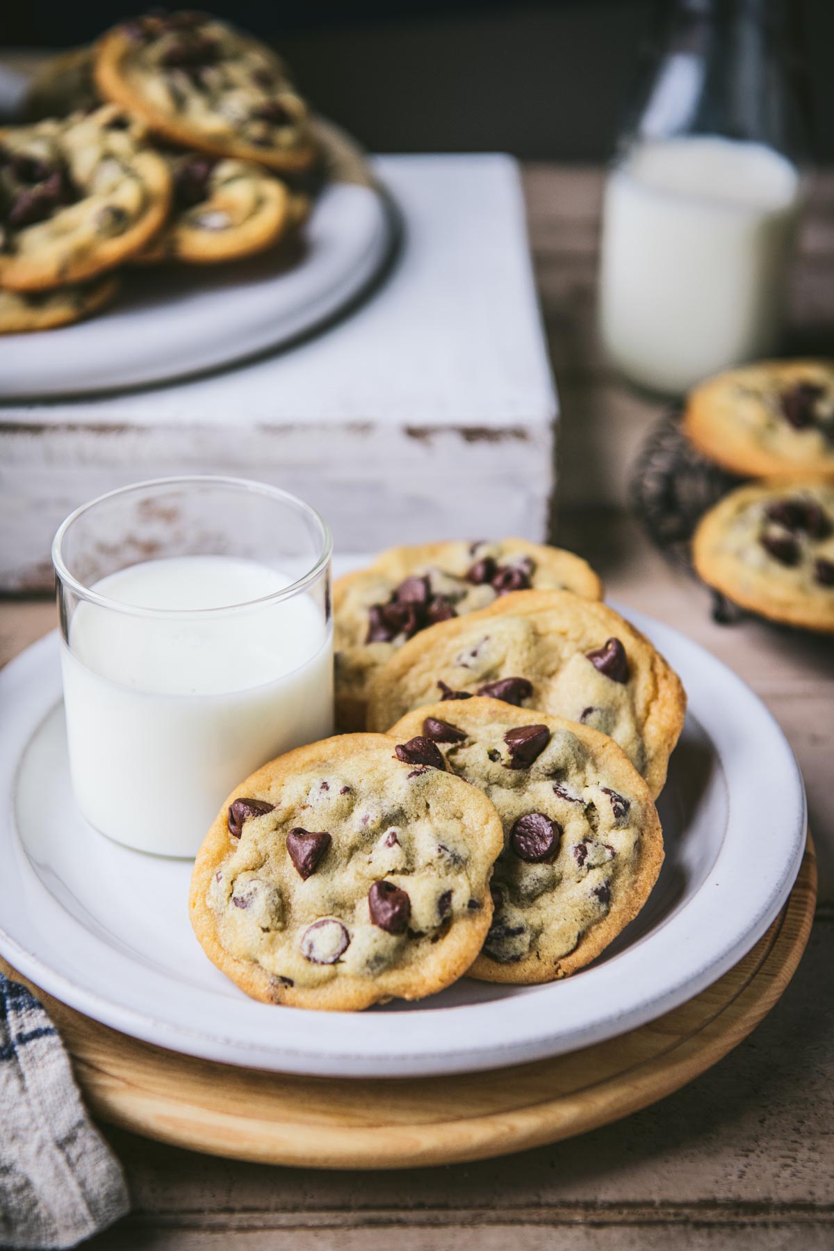 Amish chocolate chip pudding cookies with a glass of milk