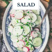 Creamy cucumber radish salad with text title overlay.