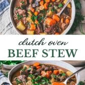 Long collage image of Dutch oven beef stew recipe.