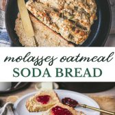 Long collage image of molasses oatmeal soda bread recipe