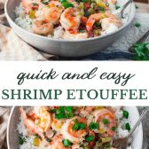Long collage image of shrimp etouffee