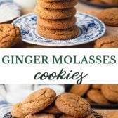 Long collage image of soft ginger molasses cookies.
