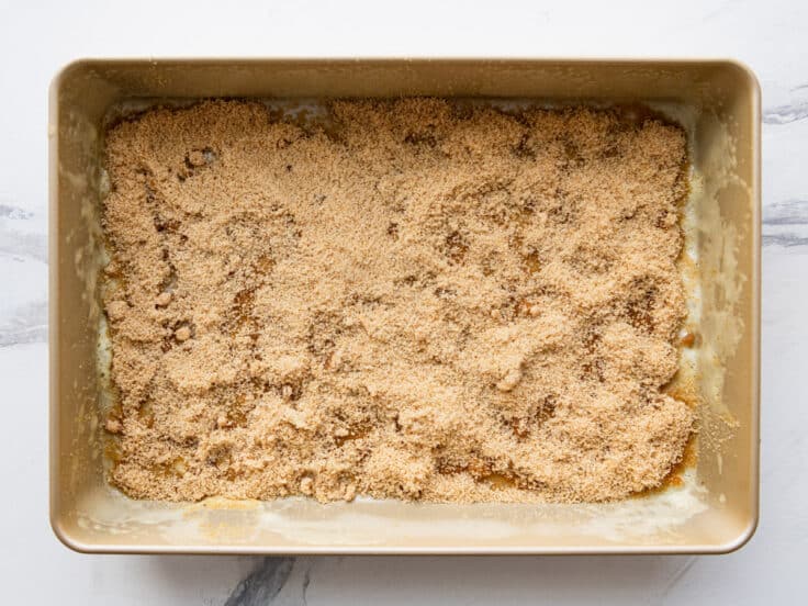 Brown sugar in the bottom of the pan.