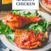 Glazed apricot chicken with text title overlay.