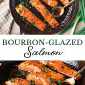 Long collage image of bourbon glazed salmon.