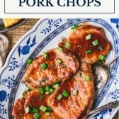 Coca cola pork chops with text title box at top.