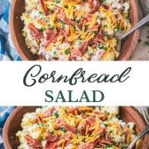 Long collage image of cornbread salad.