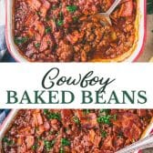 Long collage image of cowboy baked beans