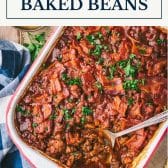 Cowboy baked beans with text title box at top.
