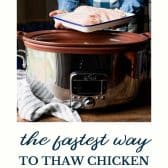 Image showing the fastest way to thaw chicken with text title at the bottom