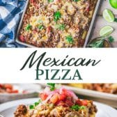 Long collage image of homemade mexican pizza.