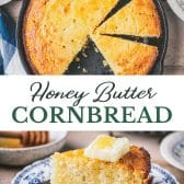 Long collage image of honey butter cornbread.