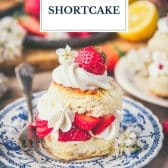 Strawberry shortcake biscuits with text title overlay.