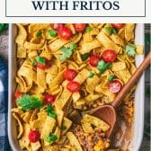 Taco bake with fritos and text title box at top