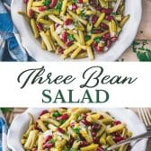 Long collage image of three bean salad.