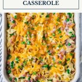 Ham and noodle casserole with text title box at top.