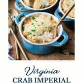 Crab imperial with text title at the bottom.