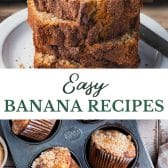 Long collage image of easy banana recipes.