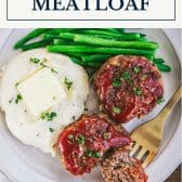 Muffin tin meatloaf with text title box at top.
