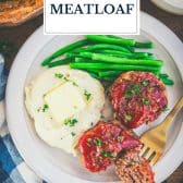 Plate of muffin tin meatloaf with text title overlay.