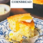 Sour cream cornbread with text title overlay.