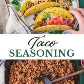 Long collage image of homemade taco seasoning for ground beef.
