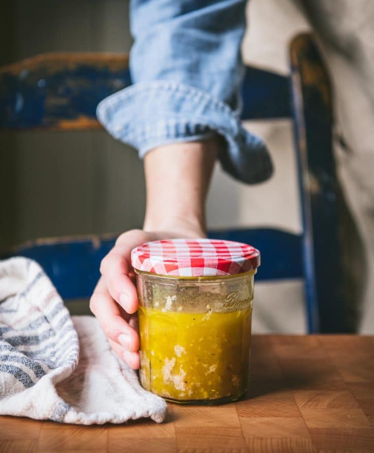 Red wine vinaigrette in a jar.