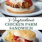 Long collage image of chicken parmesan sandwich.