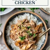 Crock Pot maple soy chicken with text title box at top.
