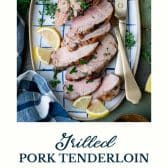 Grilled pork tenderloin with text title at the bottom.
