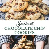 Long collage image of salted chocolate chip cookies.