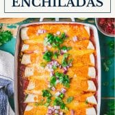 Vegetarian enchiladas with text title box at top.