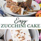 Long collage image of zucchini cake recipe.