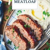 BBQ meatloaf recipe with text title overlay.