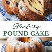 Long collage image of blueberry pound cake.